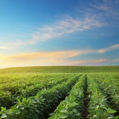 Fototapeta na wymiar Radiant Soy Fields: Morning Light Showcasing the Beauty of Agriculture