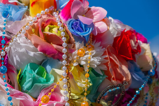 detail of the hat of the traditional costume of the carnival of Cobres in Galicia: Madamas e Gal&aacute;ns