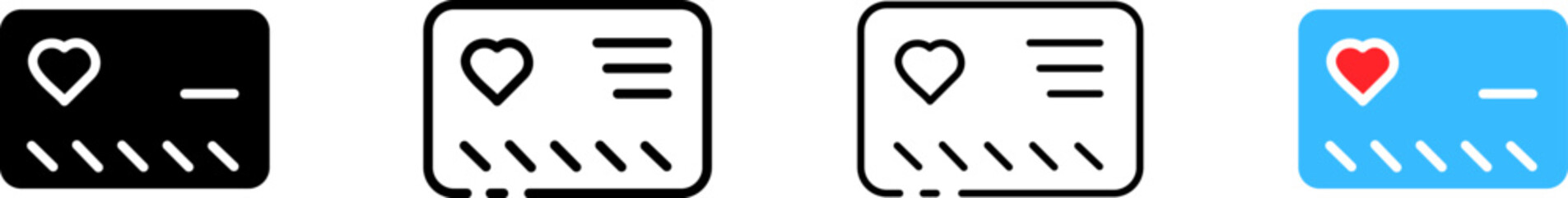 Love card. Line, heart on the card, card icon with a heart. Vector icons