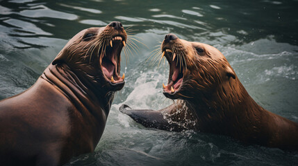 Bear animal Sea Lions Fighting