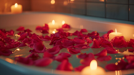 rose petal bath by candlelight