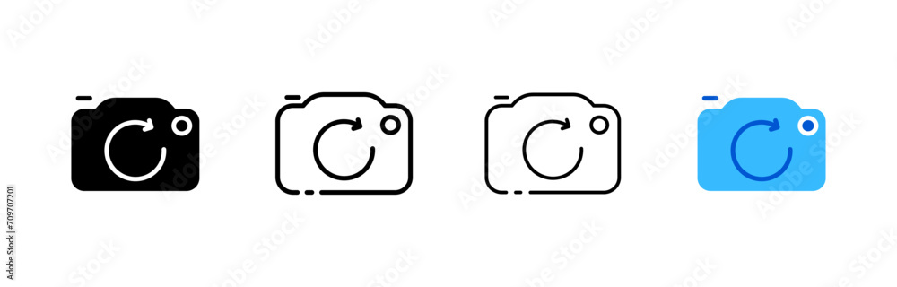 Poster camera with arrow icons. different styles, camera with arrow icons. vector icons