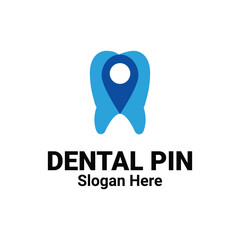 Dental Health Care Clinic Location Logo With Tooth and pinpoint icon sign symbol. Geo Tag Teeth map Locator illustration vector element.