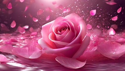 liquid pink rose petals splash frozen in an abstract futuristic 3d on a background illustration