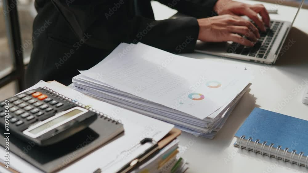 Aufkleber close up of hands teamwork business group are calculate working and brainstorming about business fin