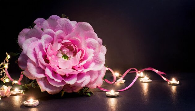 happy valentine s day with pink light neon on background flower premium photo illustration