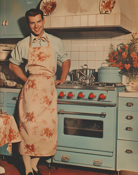Gender Bending 1950s Pulp Appliance Advertisement Stove Range For The Perfect House Husband's Radiant Smile