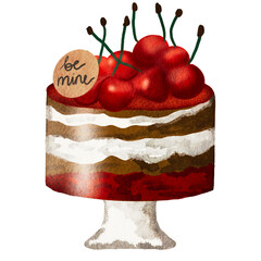 chocolate cake with cherry on the glass