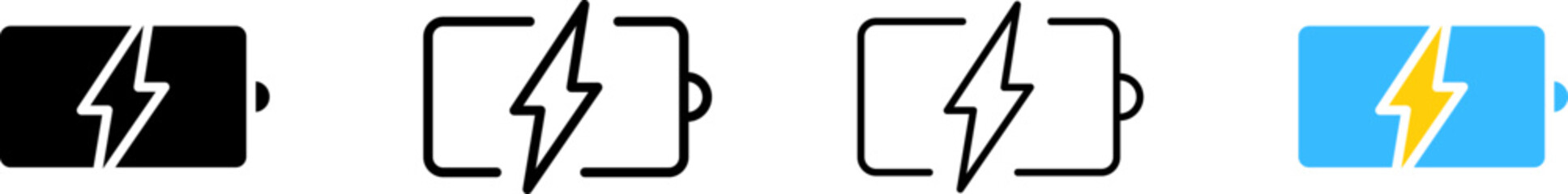 Lightning inside the battery. Different styles, lightning and battery energy design. Vector icons