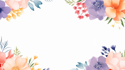 Frame with beautiful spring colorful drawn flowers with space for text on white background. Greeting card with flowers for Women's Day,Valentine's Day,birthday, birth of children, wedding, anniversary