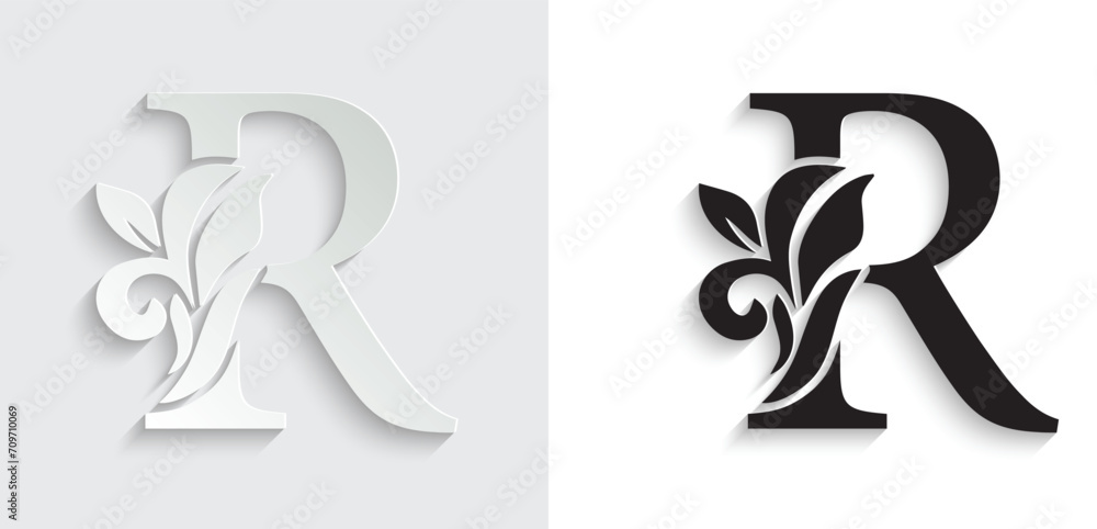 Wall mural letter r flower letters. vintage ornament initial alphabet. logo vector