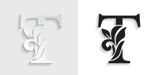 letter T flower letters. Vintage ornament initial Alphabet. Logo vector	
