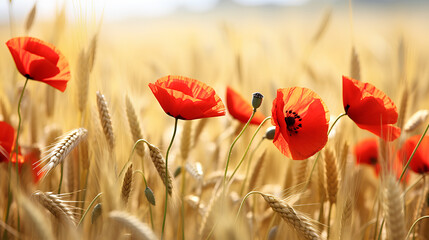 Poppy in the Wheat Field on a Sunny Day. 