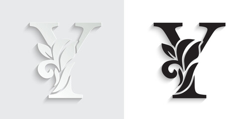 letter Y flower letters. Vintage ornament initial Alphabet. Logo vector	
