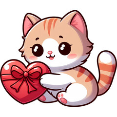 Obraz na płótnie Canvas Sweet cat holding heart, illustration For Valentine day.