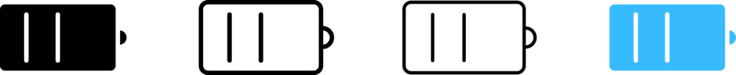 Battery icons set. Different styles, two battery sticks, energy design, battery set. Vector icons