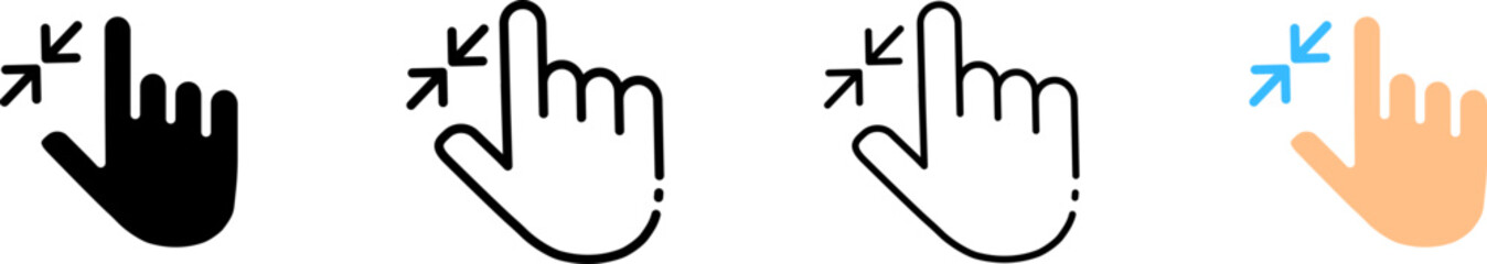 Finger narrowing icons. Different styles, index finger icons. Vector icons