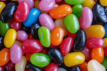 Jelly beans top view, tasty colorful candy