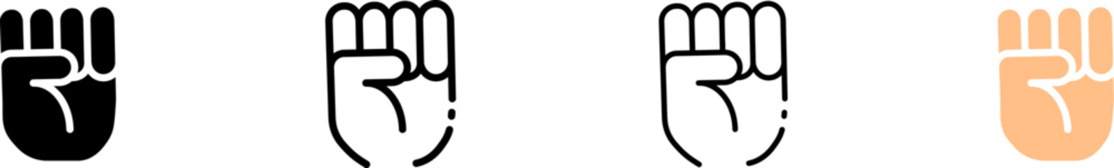 Fist icons for knocking on doors. Linear, fists icons set. Vector icons