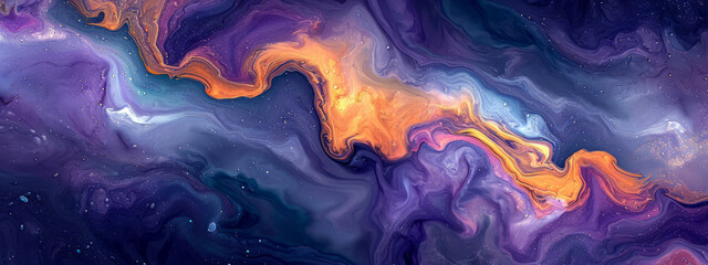 Vibrant Symphony, A Whimsical Dance of Purple, Orange, and Blue in Abstract Painting