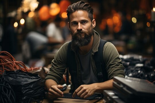 Business owner packing tech gadgets for customers who can't wait to get their hands on the latest technology, Generative AI