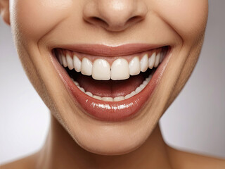 A close-up shot of a girl's mouth with a wide smile revealing white teeth