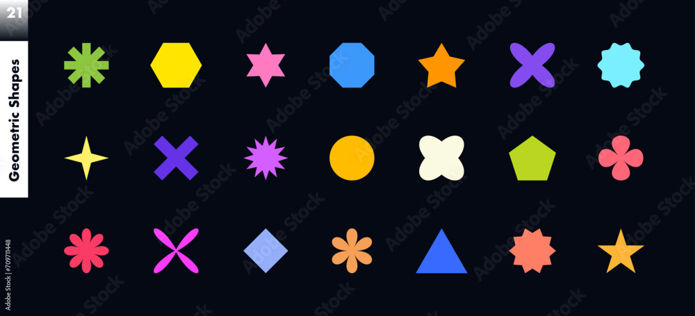 Wall mural set of simple colorful geometric shapes in brutalism style. different shape abstract y2k geometric e