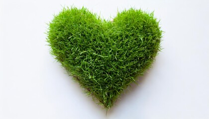heart shape filled with grass eco friendly concept green valentine banner heart made of healthy grass on white illustration - obrazy, fototapety, plakaty
