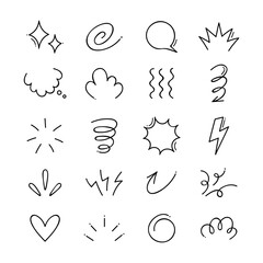 Super set of different cute cartoony expression. Hand drawn cartoon doodle element. Vector illustration