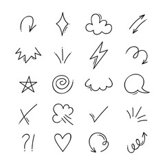 Super set of different cute cartoony expression. Hand drawn cartoon doodle element. Vector illustration