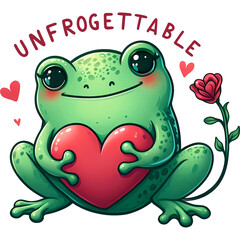 Obraz premium Cute valentine frog with heart. Unfrogettable quote.