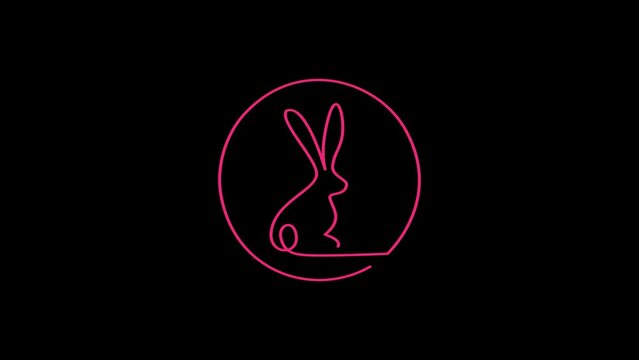 Easter bunny icon animation, rabitt continous one line hand drawing
