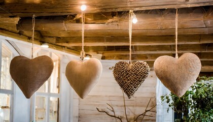 four heart shape decoration hanging on the string illustration