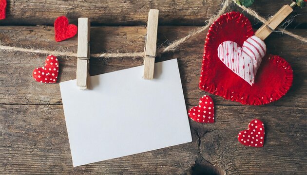 white text space with clothespins and hearts decor illustration