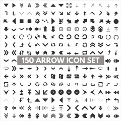 Arrows set of 150 black icons. Arrow icon. Arrow vector collection. Modern simple arrows. Vector illustration.
