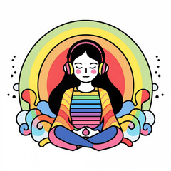 AI generated illustration of a young girl gracefully performing a yoga pose wearing headphones