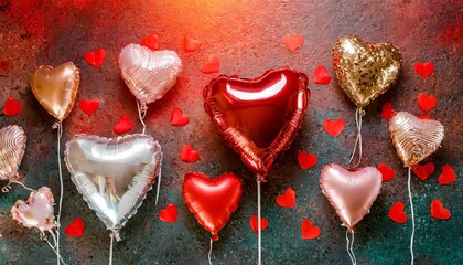 different foil balloons on color background valentine s day celebration illustration