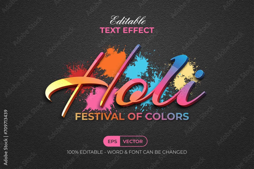 Poster holi colorful text effect style. editable text effect.