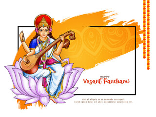 Happy Vasant Panchami traditional Indian festival with goddess Saraswati illustration
