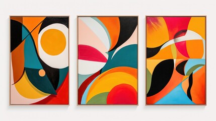 Fototapeta premium boho freeform shape swirl grungy art illustration picture frame collection set on wall, minimal style home wall hanging decor, mockup idea, Generative Ai