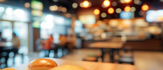 Blurred Image Showcases Fast Food Venue For Creating Defocused Backgrounds. Сoncept Blurred...