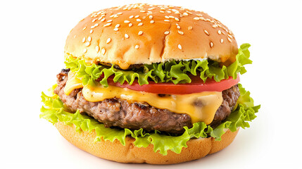 Pork Burger with mustard sauce dressing isolated on white background, Hamburger on white With work path. Made with generative ai