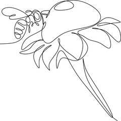 One one line drawing of a cute bee for a company brand logo. Honey bee farm icon concept from wasp animal shape. Modern continuous line drawing