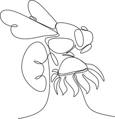 One one line drawing of a cute bee for a company brand logo. Honey bee farm icon concept from wasp animal shape. Modern continuous line drawing