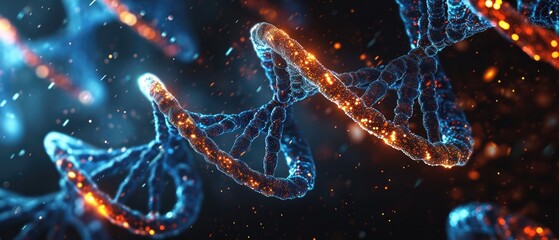 Conceptual Image Of Glowing Dna Helix Over Dark Background, Representing Genetics And Biotechnology. Сoncept Genetics, Biotechnology, Dna, Conceptual Image, Dark Background