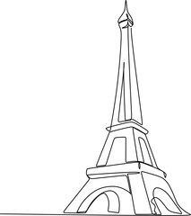 Single one line drawing of Eiffel Tower landmark wall decor poster. Iconic place in Paris, France. Tourism and travel greeting postcard concept. Modern continuous line draw design vector illustration