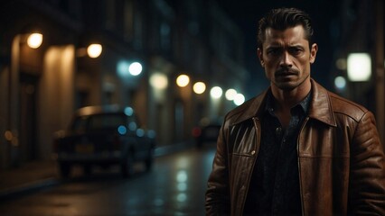 man in the city street at night 