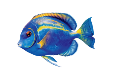 blue tropical fish isolated on transparent background. Generative Ai