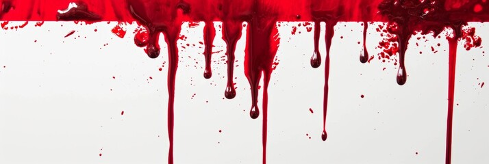 Red blood paint dripping on white isolated. Banner
