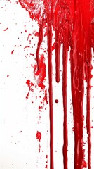 Red blood paint dripping on white isolated